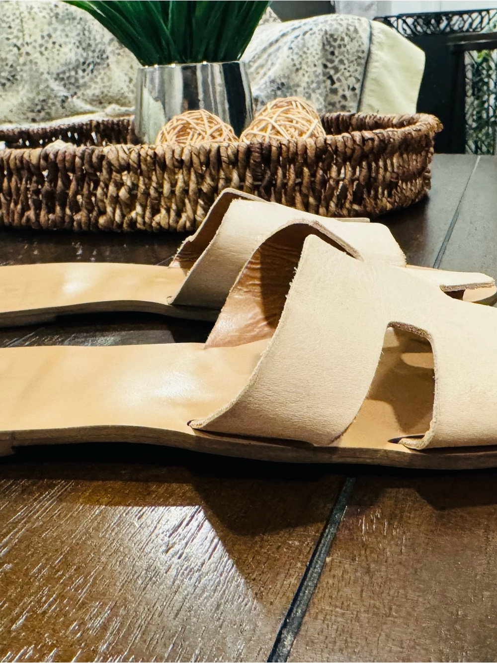 Lulu's Nude Leather Slide Sandals - Picture 5 of 10